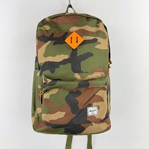 HERSCHEL Heritage Backpack Woodland Camo Green Orange Size 15"